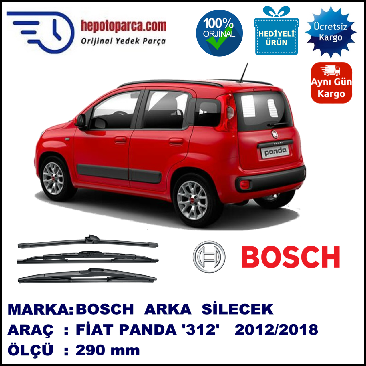 FIAT Panda [312..] 290 mm 02.2012-... BOSCH Arka Silecek