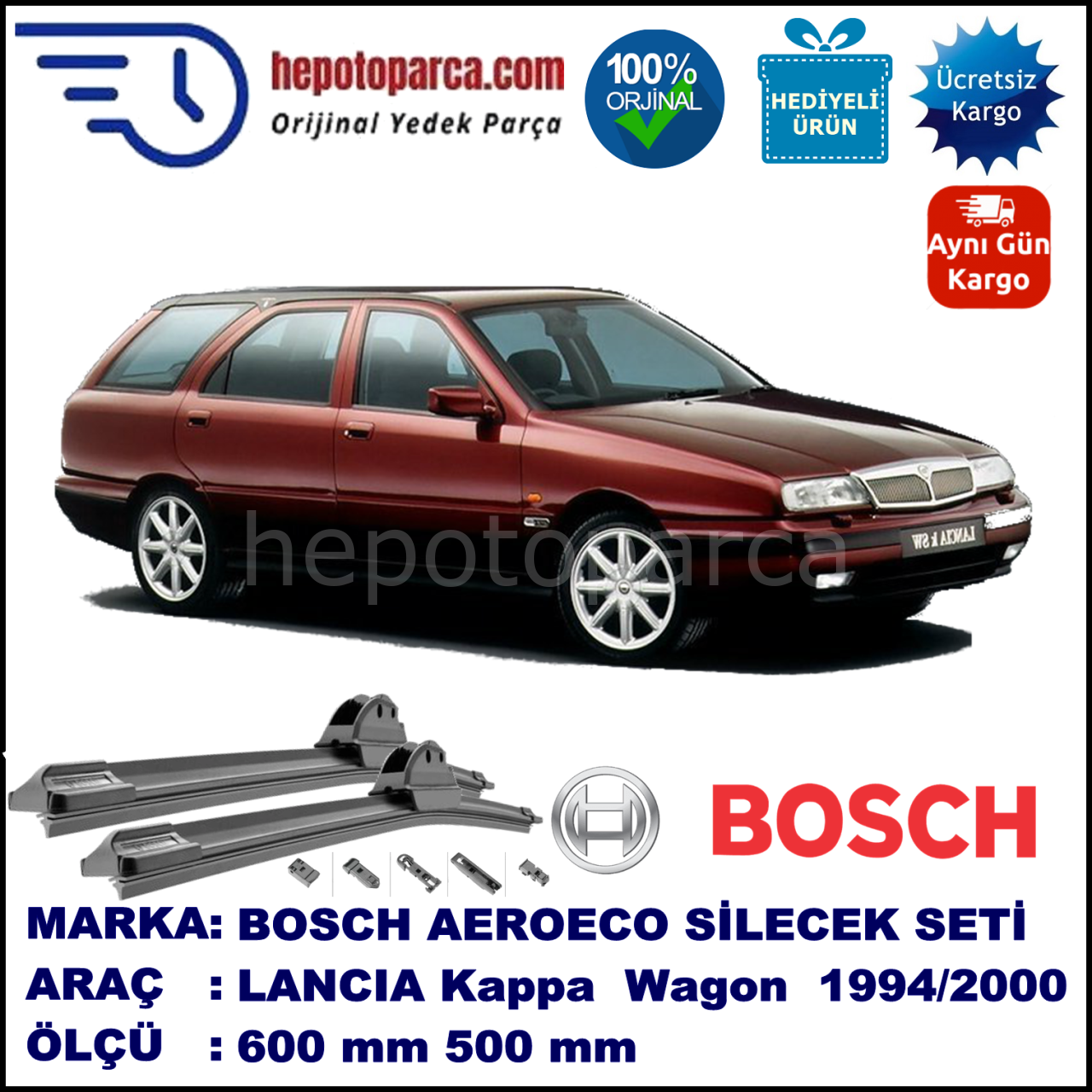 LANCIA Kappa Station Wagon [838] 11.1994-12.2000, 600 / 500 mm. BOSCH AEROECO Aparatlı Muz Silecek