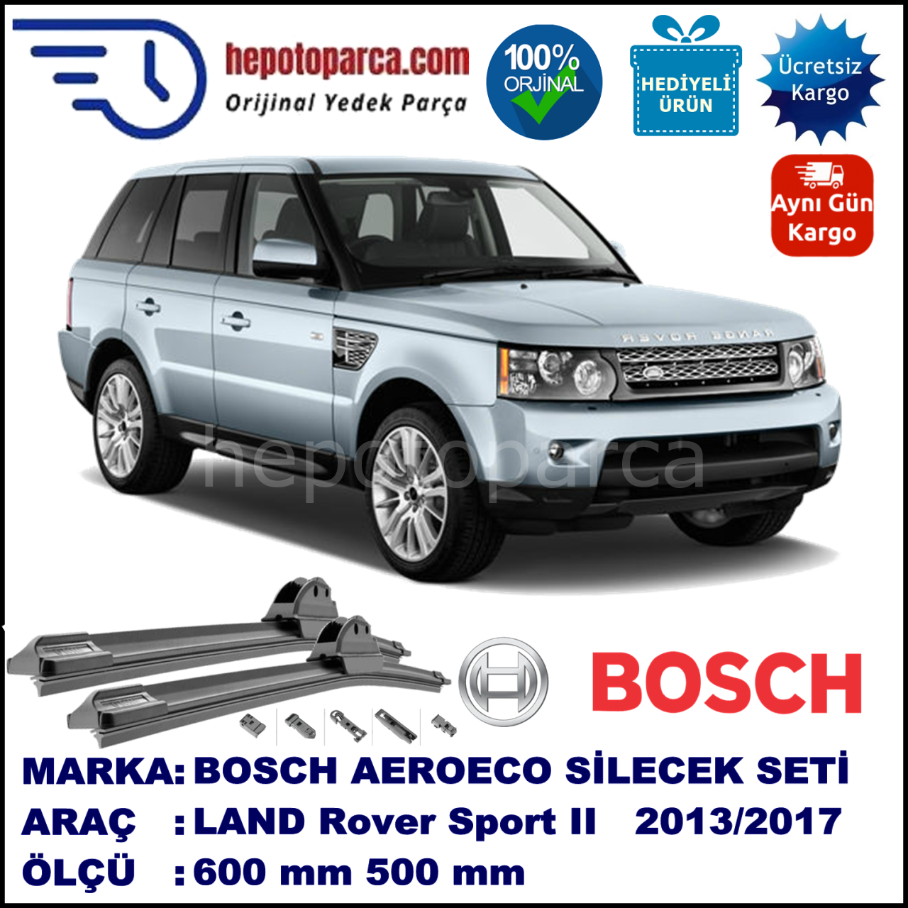 LAND ROVER  Range Rover Sport II [LW] 09.2013-..., 600 / 500 mm. BOSCH AEROECO Aparatlı Muz Silecek
