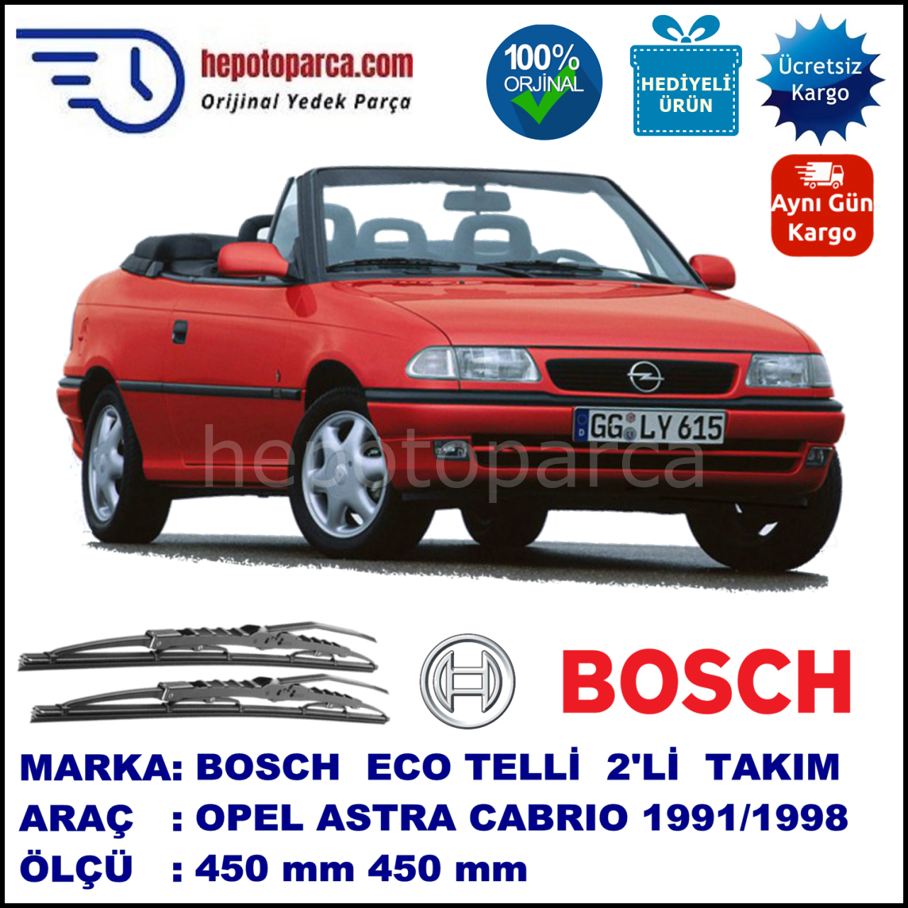 OPEL Astra Cabrio [F] 09.91-08.98 450 / 450 mm. BOSCH ECO Telli Silecek 2'li Takım