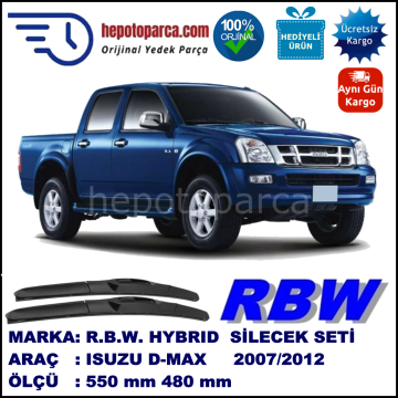 ISUZU D-MAX  01.07-... 550 / 480 mm. RBW Hybrid Silecek Seti. U Kanca Uyumlu Hibrit
