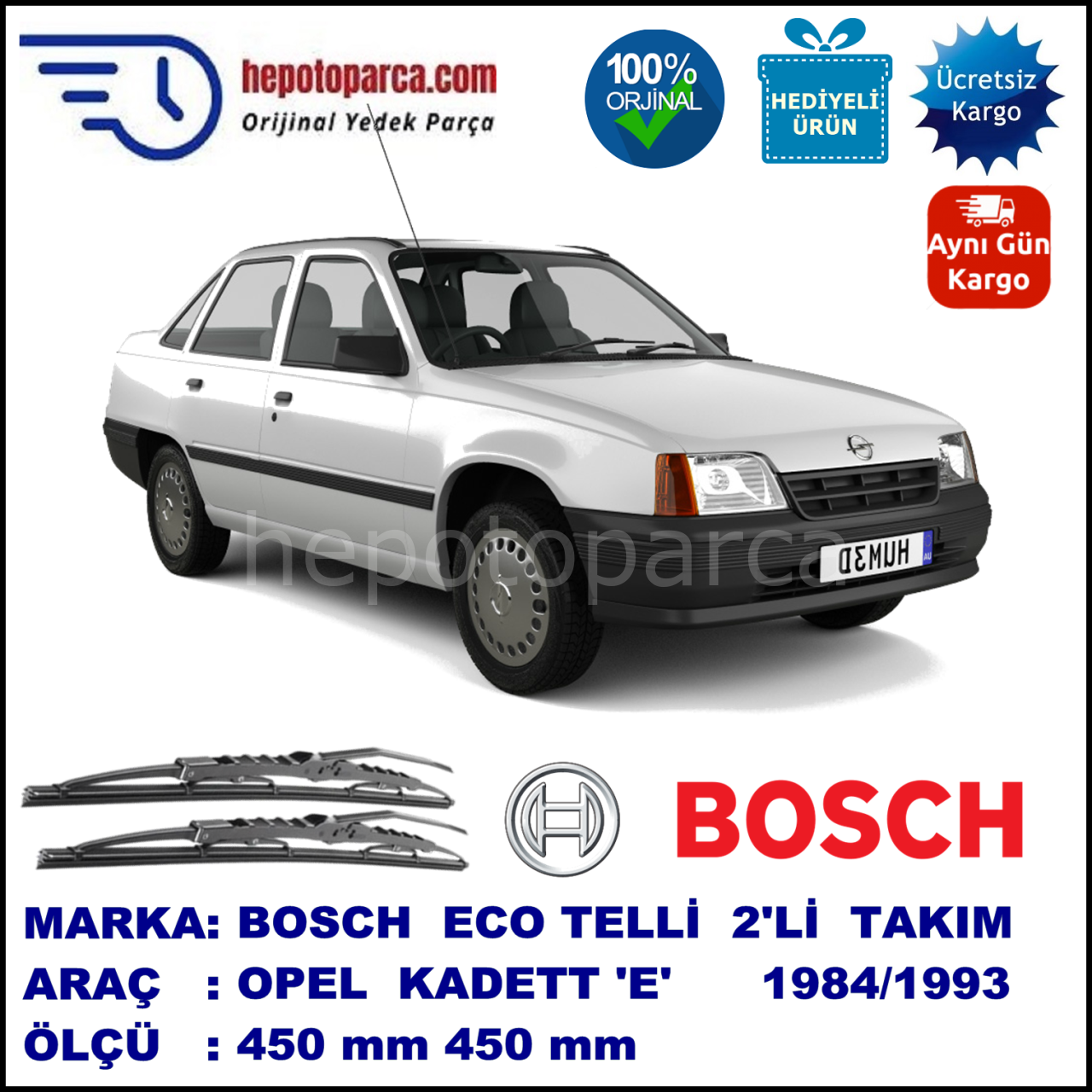 OPEL Kadett [E] 09.84-08.93 450 / 450 mm. BOSCH ECO Telli Silecek 2'li Takım