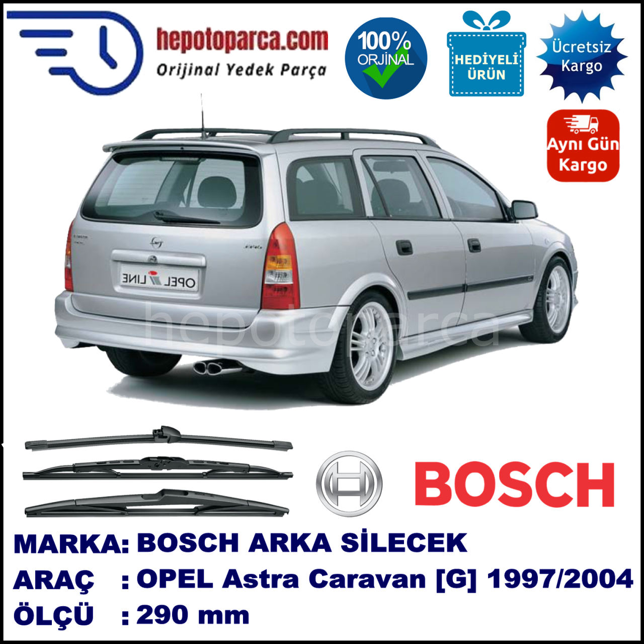 OPEL Astra Caravan [G] 290 mm 09.1997-06.2004 BOSCH Arka Silecek