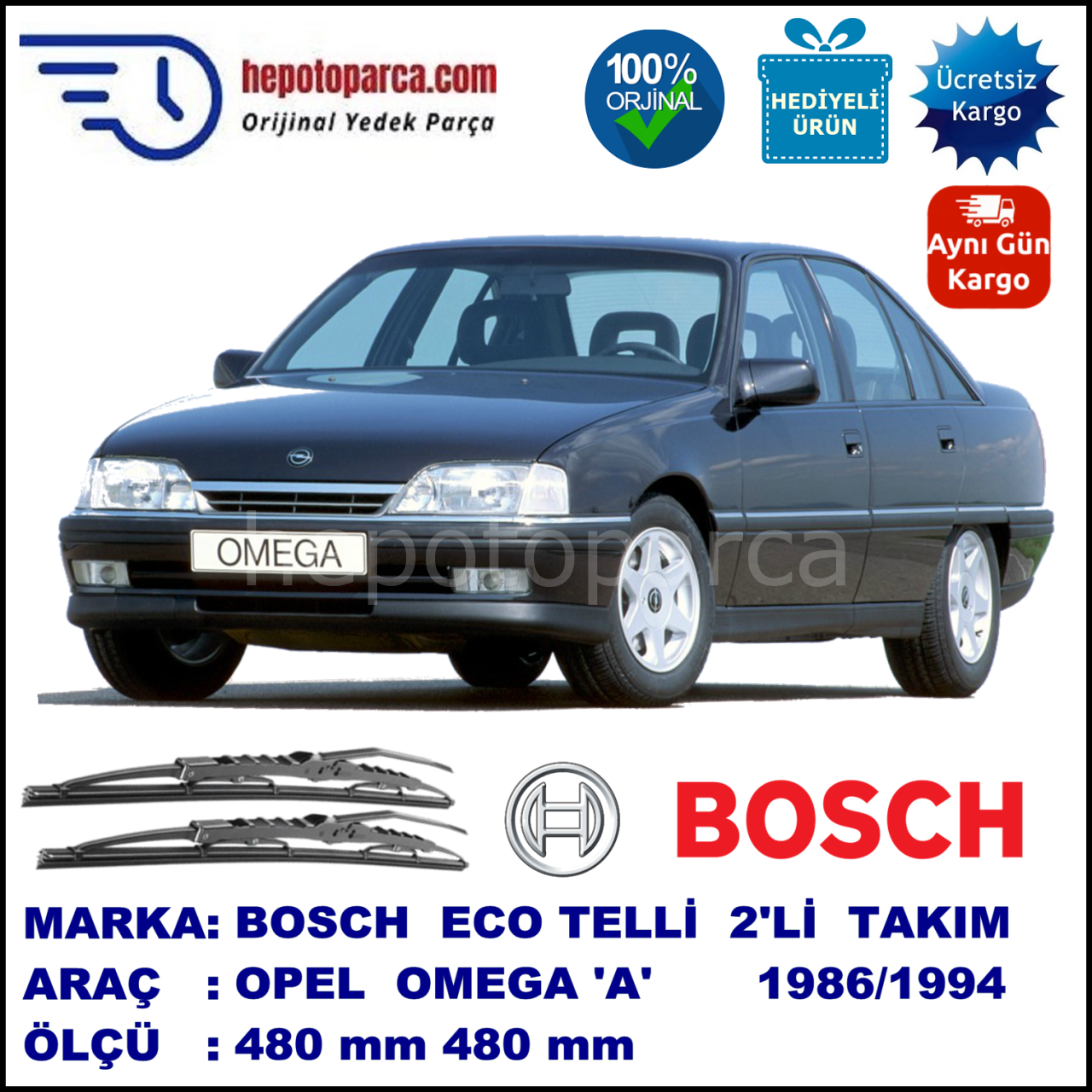 OPEL Omega [A] 09.86-03.94 480 / 480 mm. BOSCH ECO Telli Silecek 2'li Takım