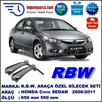 HONDA Civic Sedan [FD] 09.06-12.11 650 / 550 mm. RBW Muz Silecek Seti  2'li Takım. U Kanca Uyumludur.