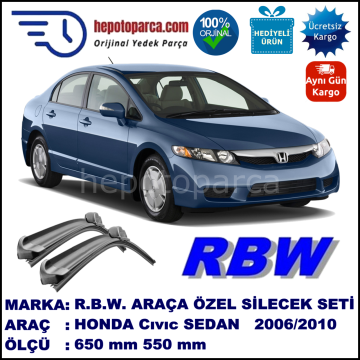 HONDA Civic Sedan [FD6] 06.06-08.10 650 / 550 mm. RBW Muz Silecek Seti  2'li Takım. U Kanca Uyumludur.