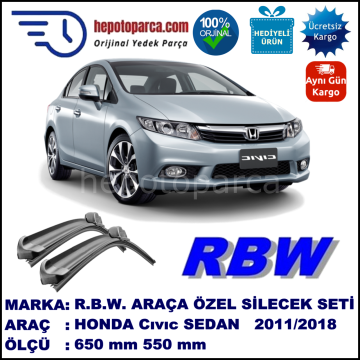 HONDA Civic Sedan [FB] 09.11-... 650 / 550 mm. RBW Muz Silecek Seti  2'li Takım. U Kanca Uyumludur.