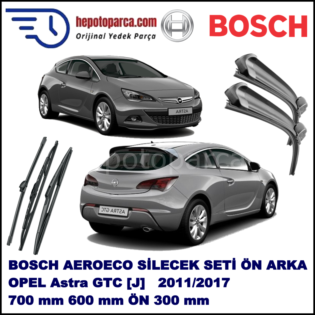 OPEL Astra GTC [J] 09,2011-,,, Bosch Aeroeco Ön ve Arka Silecek Takımı