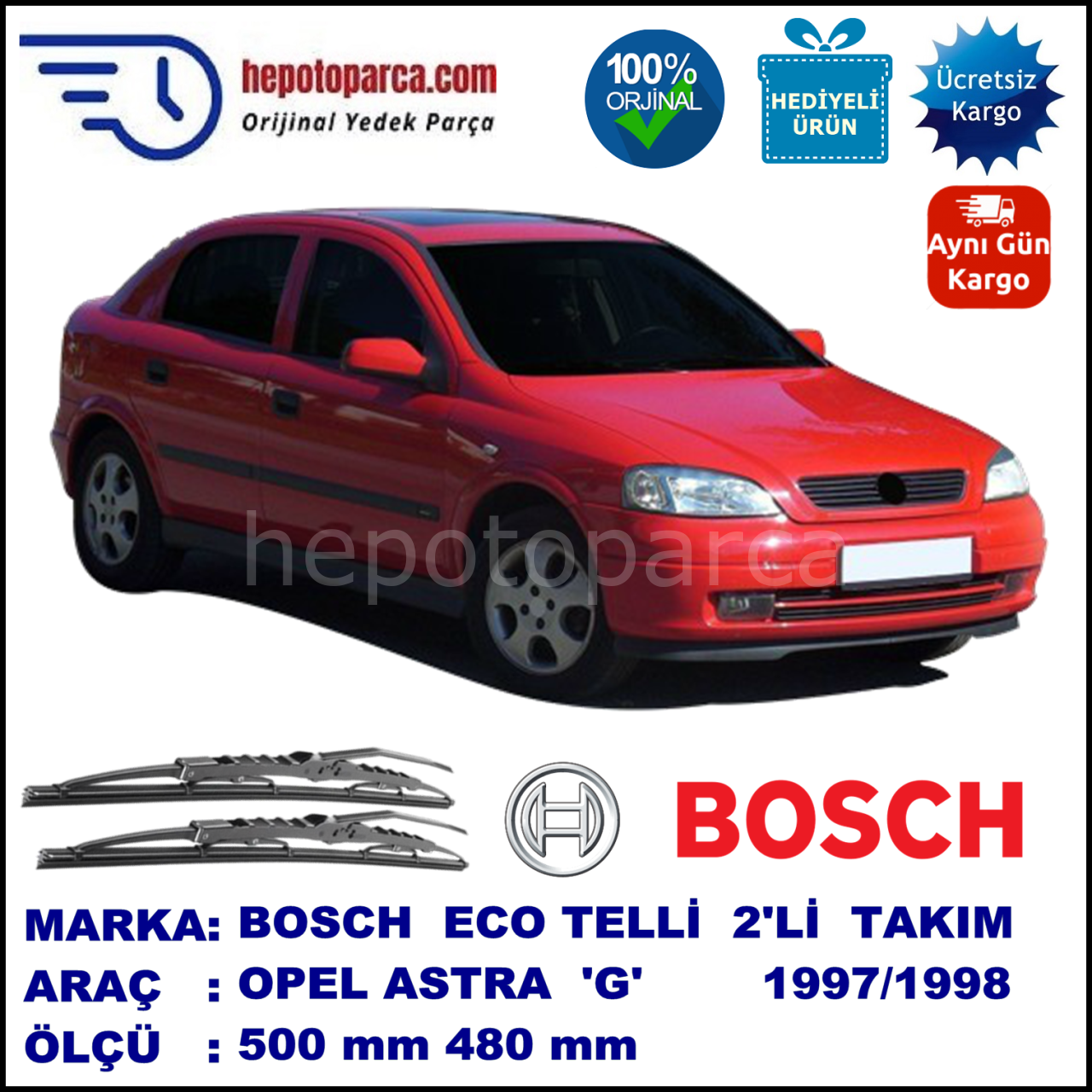 OPEL Astra [G] 09.97-02.98 500 / 480 mm. BOSCH ECO Telli Silecek 2'li Takım