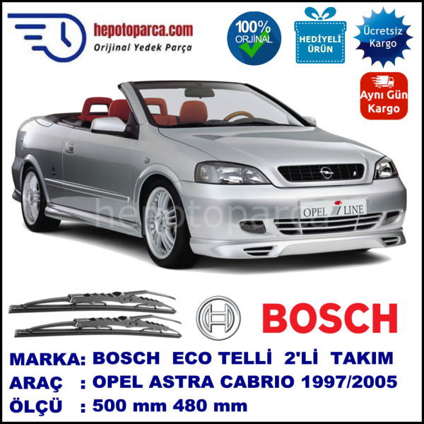 OPEL Astra Cabrio [G] 09.97-08.05 500 / 480 mm. BOSCH ECO Telli Silecek 2'li Takım