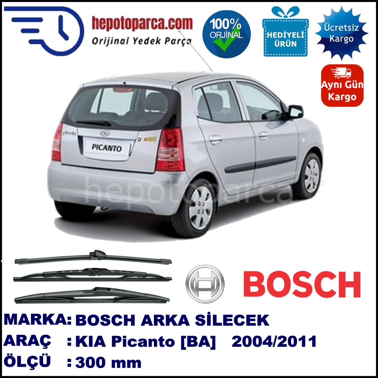 KIA Picanto [BA] 300 mm 05.2004-01.2011 BOSCH Arka Silecek