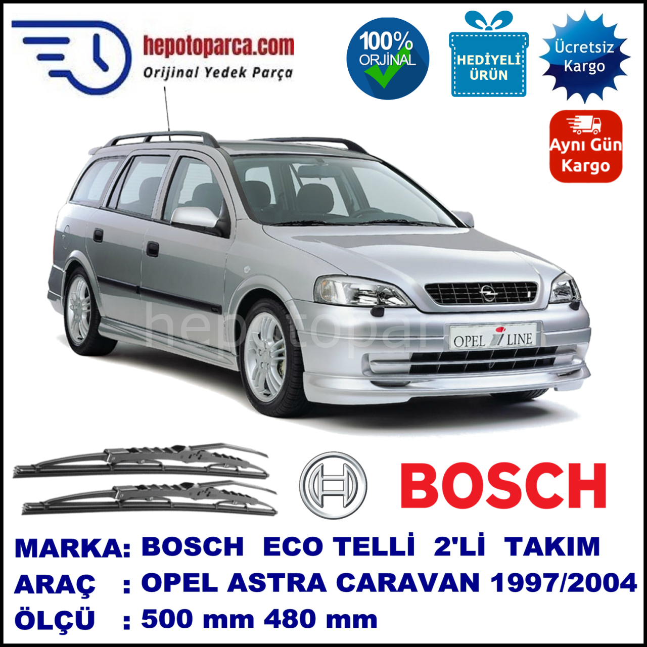 OPEL Astra Caravan [G] 09.97-06.04 500 / 480 mm. BOSCH ECO Telli Silecek 2'li Takım
