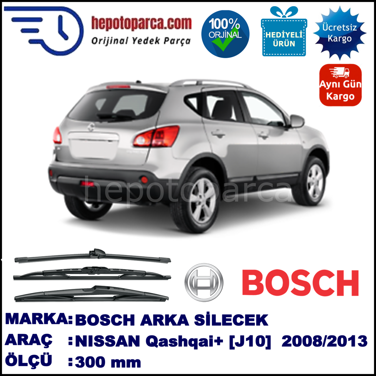 NISSAN Qashqai+2 [J10] 300 mm 08.2008-... BOSCH Arka Silecek