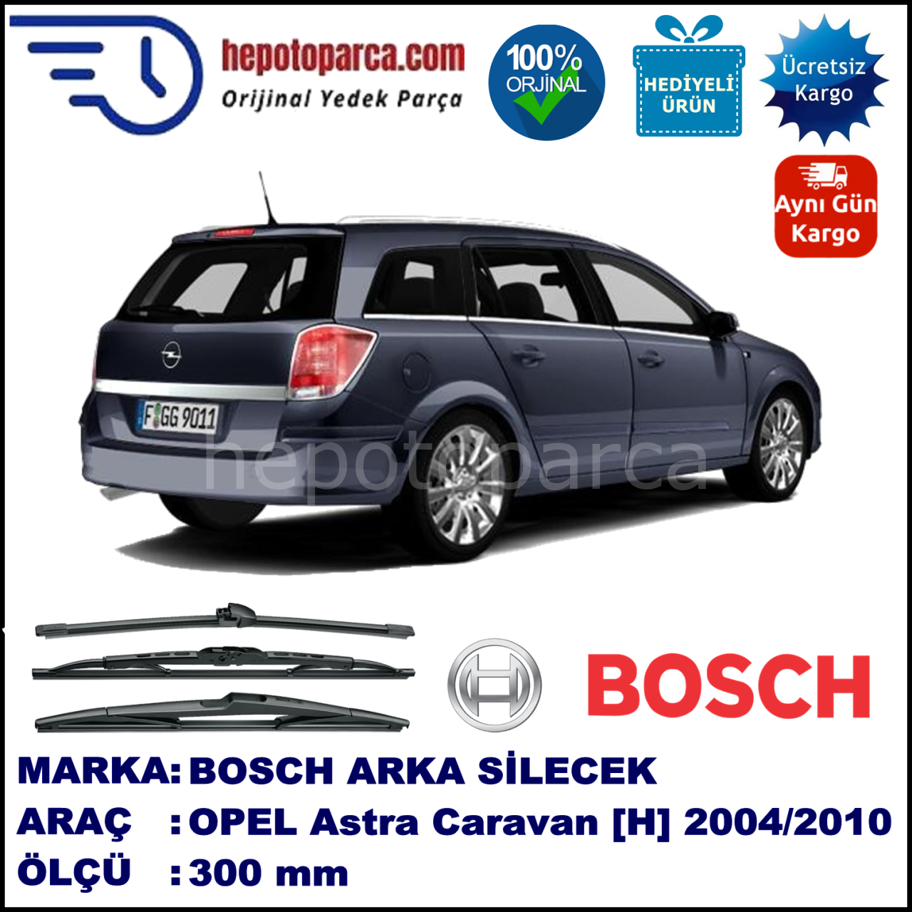 OPEL Astra Caravan [H] 300 mm 08.2004-03.2010 BOSCH Arka Silecek