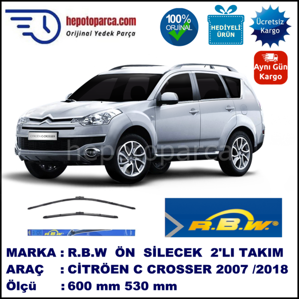 CITROEN C-Crosser [I4] 09.2007-..., 600 / 530 mm.  RBW  ADAPTÖRLÜ MUZ SİLECEK SETİ