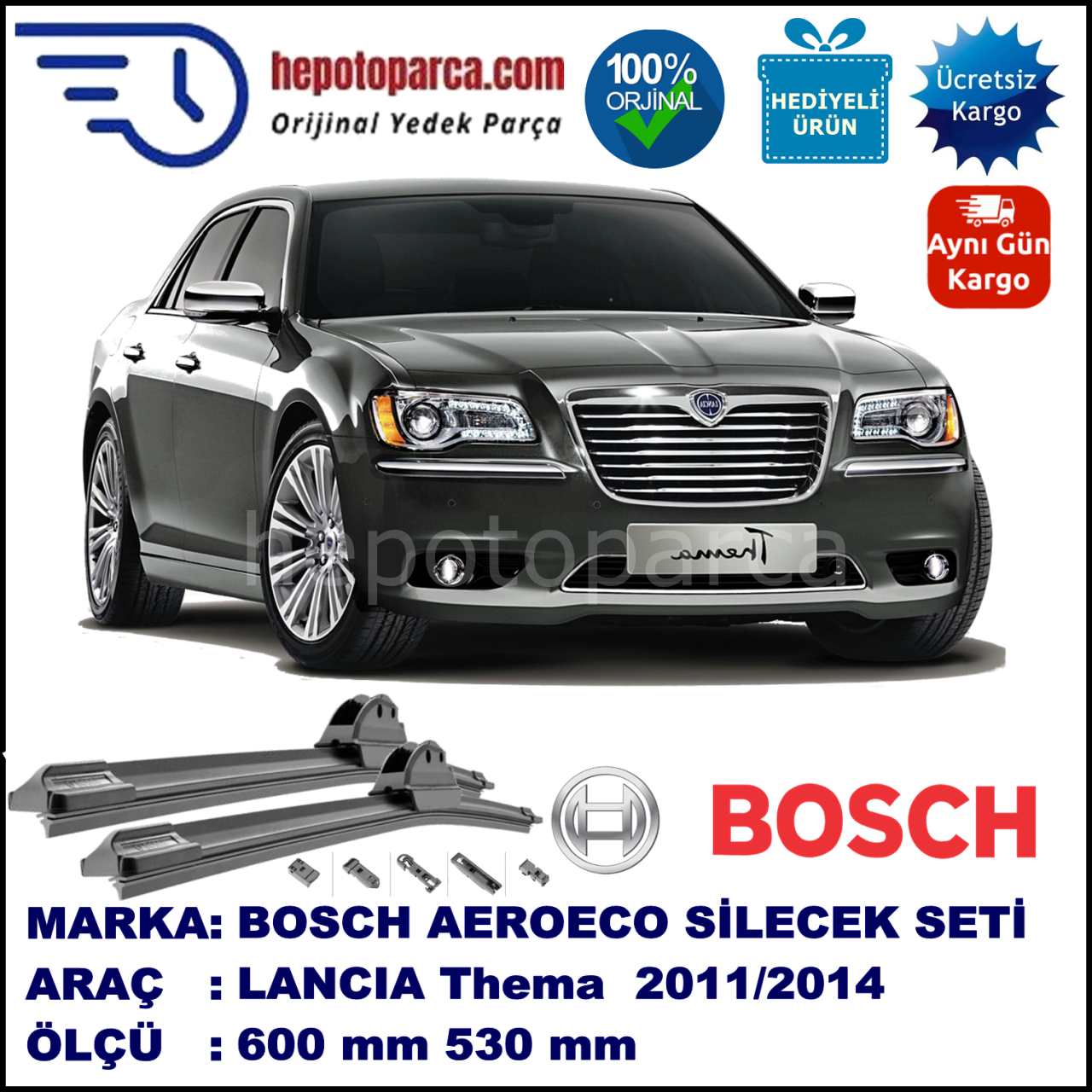 LANCIA Thema  11.2011-..., 600 / 530 mm. BOSCH AEROECO Aparatlı Muz Silecek