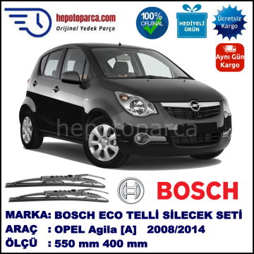 OPEL Agila [B] 03.08-... 550 / 400 mm. BOSCH ECO Telli Silecek 2'li Takım