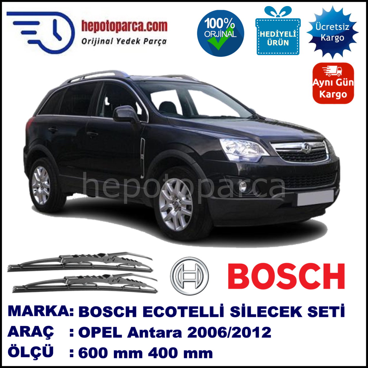 OPEL Antara  05.06-... 600 / 400 mm. BOSCH ECO Telli Silecek 2'li Takım