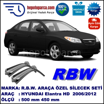 HYUNDAI Elantra [HD] 01.06-... 500 / 450 mm. RBW Muz Silecek Seti  2'li Takım. U Kanca Uyumludur.