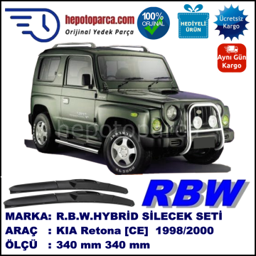 KIA Retona [CE] 04.98-12.00 340 / 340 mm. RBW Hybrid Silecek Seti. U Kanca Uyumlu Hibrit