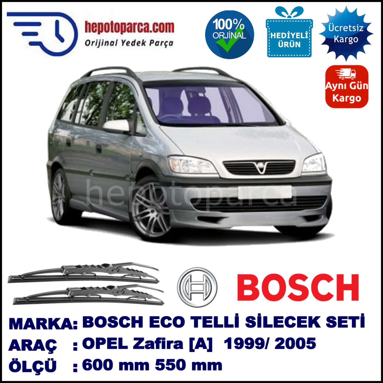 OPEL Zafira [A] 03.99-07.05 600 / 550 mm. BOSCH ECO Telli Silecek 2'li Takım