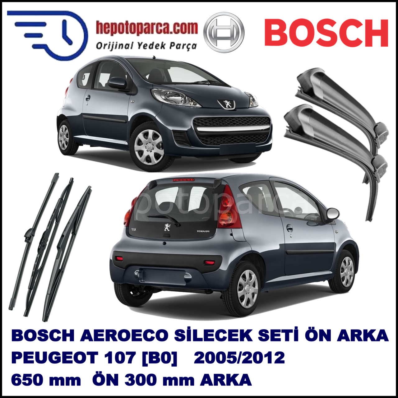 PEUGEOT 107 [B0] 06,2005-,,, Bosch Aeroeco Ön ve Arka Silecek Takımı
