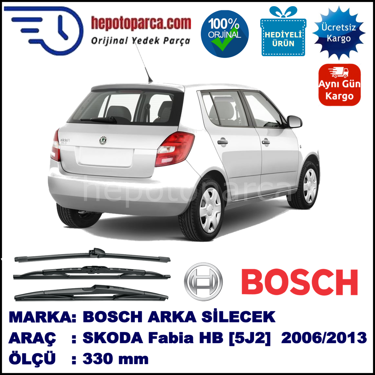 SKODA Fabia [5J2] 330 mm 12.2006-… BOSCH Arka Silecek