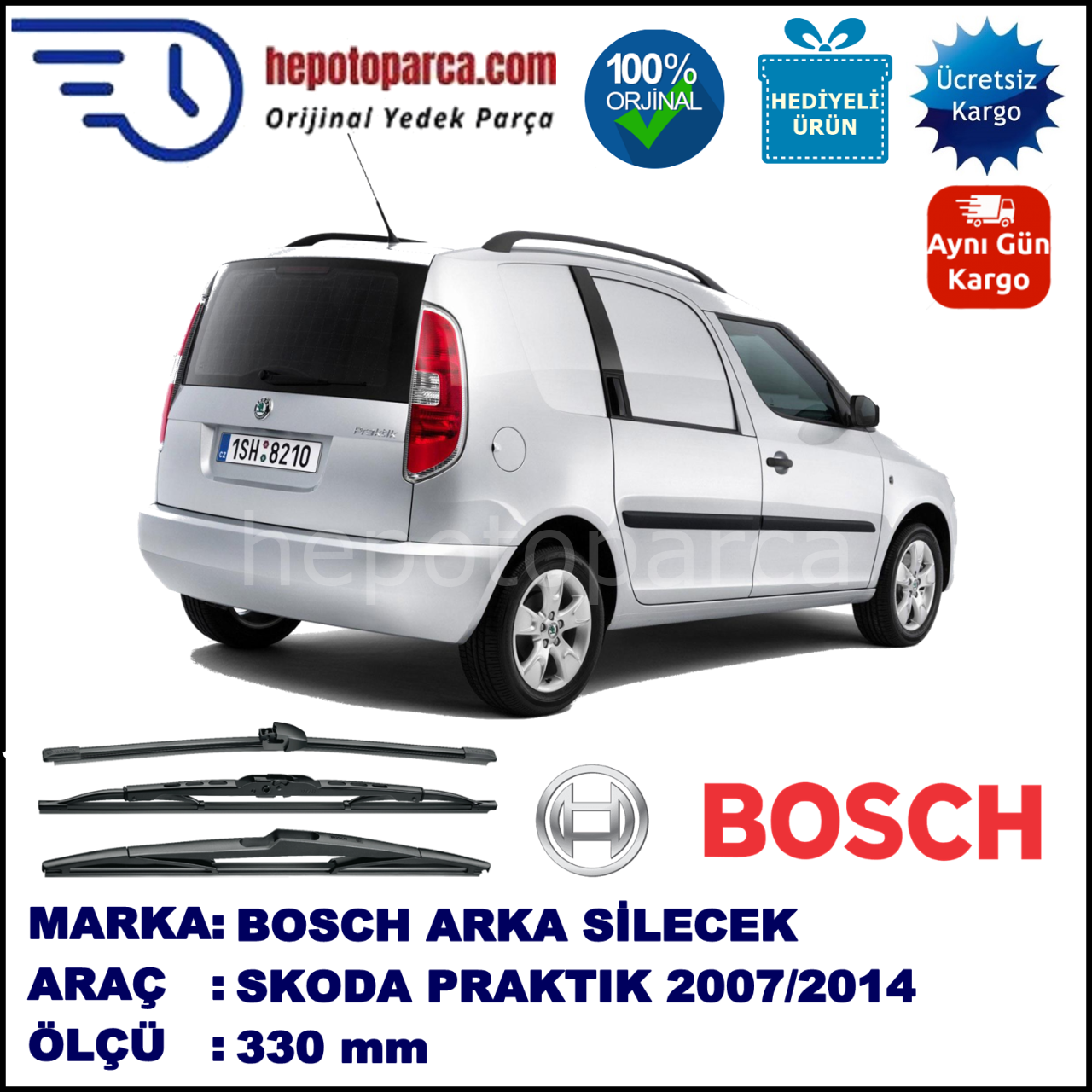 SKODA Praktik [5J7] 330 mm 03.2007-... BOSCH Arka Silecek
