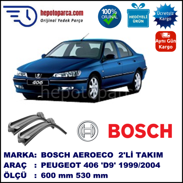 PEUGEOT 406 [D9] 04.1999-06.2004, 600 / 530 mm. BOSCH AEROECO Aparatlı Muz Silecek