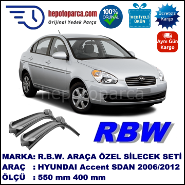 HYUNDAI Accent [MC] 04.06-02.12 550 / 400 mm. RBW Muz Silecek Seti  2'li Takım. U Kanca Uyumludur.