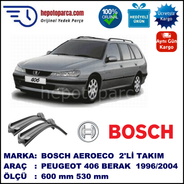 PEUGEOT 406 Break [D8; D9] 10.1996-06.2004, 600 / 530 mm. BOSCH AEROECO Aparatlı Muz Silecek