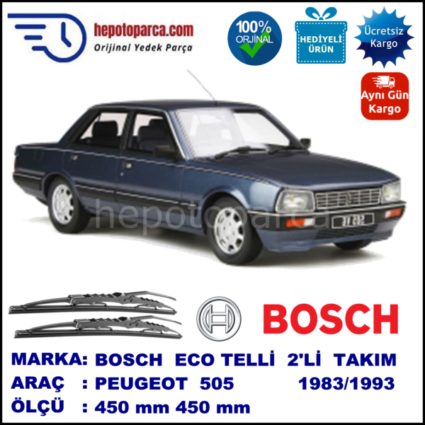 PEUGEOT 505  08.83-12.93 450 / 450 mm. BOSCH ECO Telli Silecek 2'li Takım