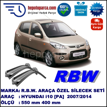 HYUNDAI i10 [PA] 10.07-... 550 / 400 mm. RBW Muz Silecek Seti  2'li Takım. U Kanca Uyumludur.