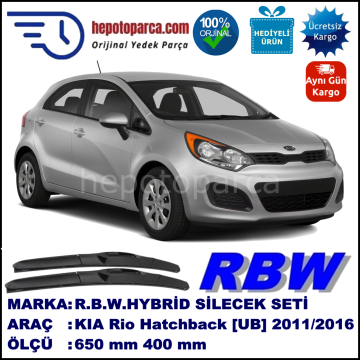KIA Rio Hatchback [UB] 06.11-... 650 / 400 mm. RBW Hybrid Silecek Seti. U Kanca Uyumlu Hibrit