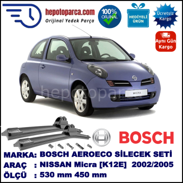 NISSAN Micra [K12E] 11.2002-05.2005, 530 / 450 mm. BOSCH AEROECO Aparatlı Muz Silecek