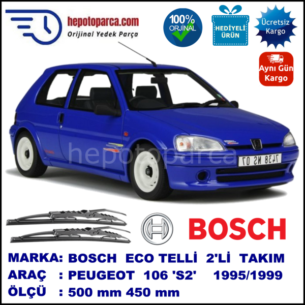 PEUGEOT 106 [S2] 07.95-09.99 500 / 450 mm. BOSCH ECO Telli Silecek 2'li Takım