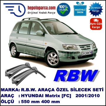 HYUNDAI Matrix [FC] 07.01-04.10 550 / 400 mm. RBW Muz Silecek Seti  2'li Takım. U Kanca Uyumludur.