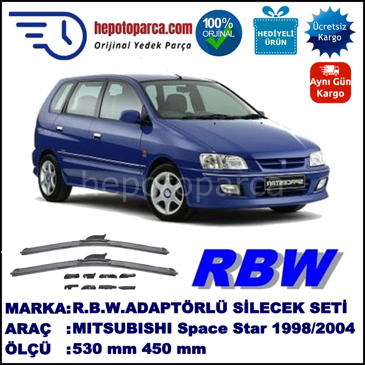 MITSUBISHI Space Star [DG] 06.1998-12.2004, 530 / 450 mm.  RBW  ADAPTÖRLÜ MUZ SİLECEK SETİ
