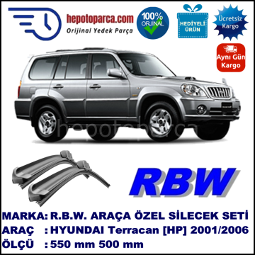 HYUNDAI Terracan  [HP] 01.01-... 550 / 500 mm. RBW Muz Silecek Seti  2'li Takım. U Kanca Uyumludur.