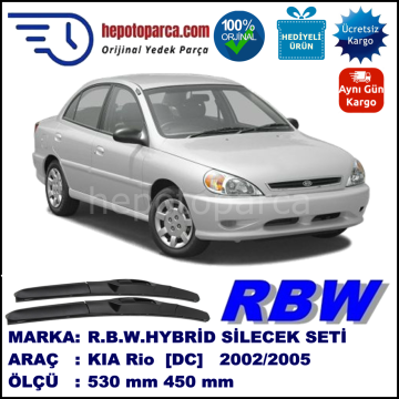 KIA Rio [DC] 07.00-02.05 530 / 450 mm. RBW Hybrid Silecek Seti. U Kanca Uyumlu Hibrit
