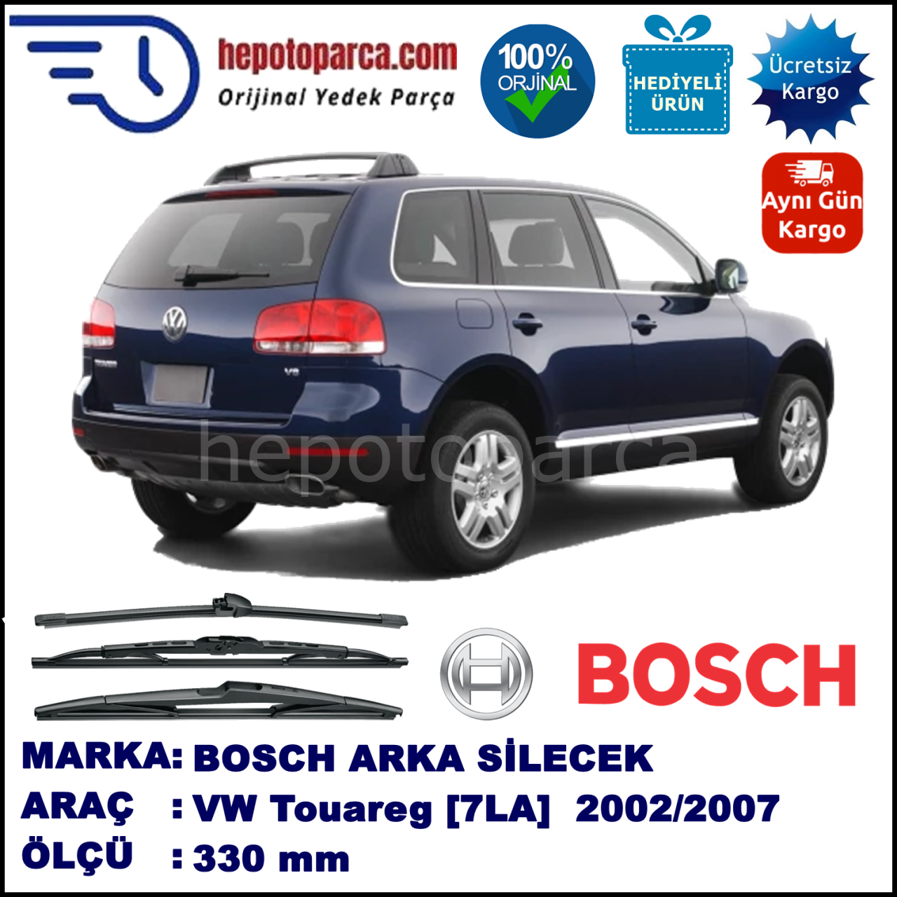 VW Touareg [7LA, 7L6] 330 mm 11.2002-05.2007 BOSCH Arka Silecek