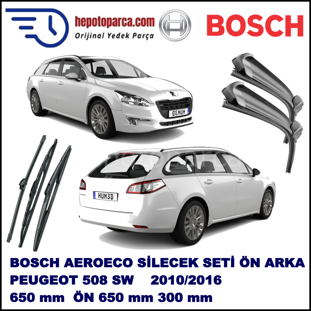 PEUGEOT 508 SW  11,2010-,,, Bosch Aeroeco Ön ve Arka Silecek Takımı