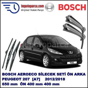 PEUGEOT 207+ [A7] 11,2012-,,, Bosch Aeroeco Ön ve Arka Silecek Takımı