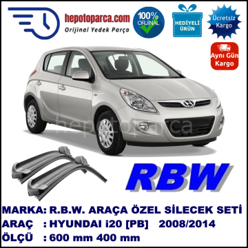 HYUNDAI i20 [PB] 12.08-... 600 / 400 mm. RBW Muz Silecek Seti  2'li Takım. U Kanca Uyumludur.