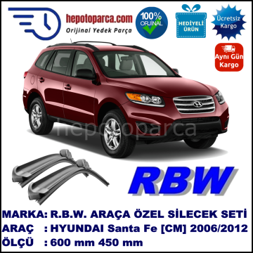 HYUNDAI Santa Fe [CM] 03.06-12.12 600 / 450 mm. RBW Muz Silecek Seti  2'li Takım. U Kanca Uyumludur.