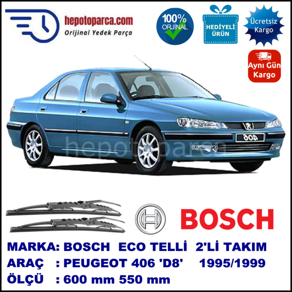 PEUGEOT 406 [D8] 10.95-03.99 600 / 550 mm. BOSCH ECO Telli Silecek 2'li Takım