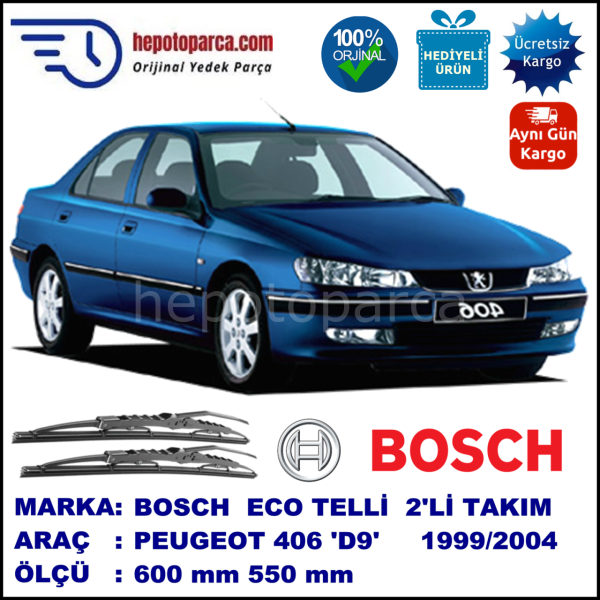PEUGEOT 406 [D9] 04.99-06.04 600 / 550 mm. BOSCH ECO Telli Silecek 2'li Takım