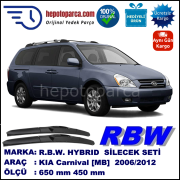 KIA Carnival [MB] 04.06-... 650 / 450 mm. RBW Hybrid Silecek Seti. U Kanca Uyumlu Hibrit