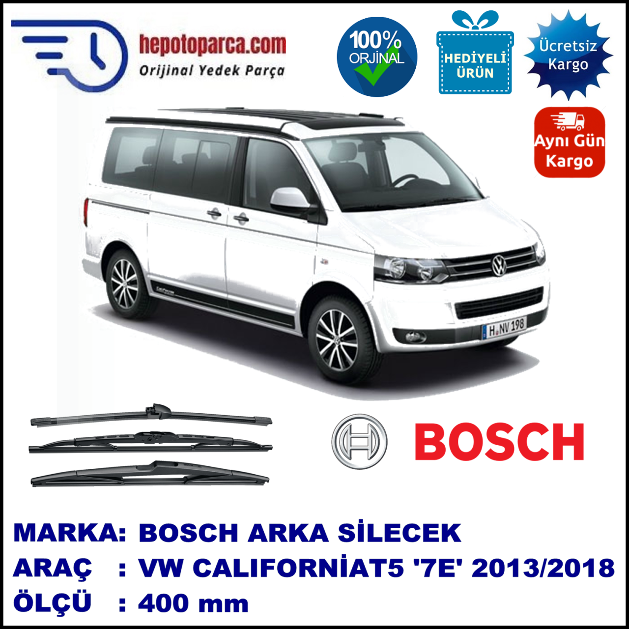 VW California T5 [7E] 400 mm 06.2013-... BOSCH Arka Silecek