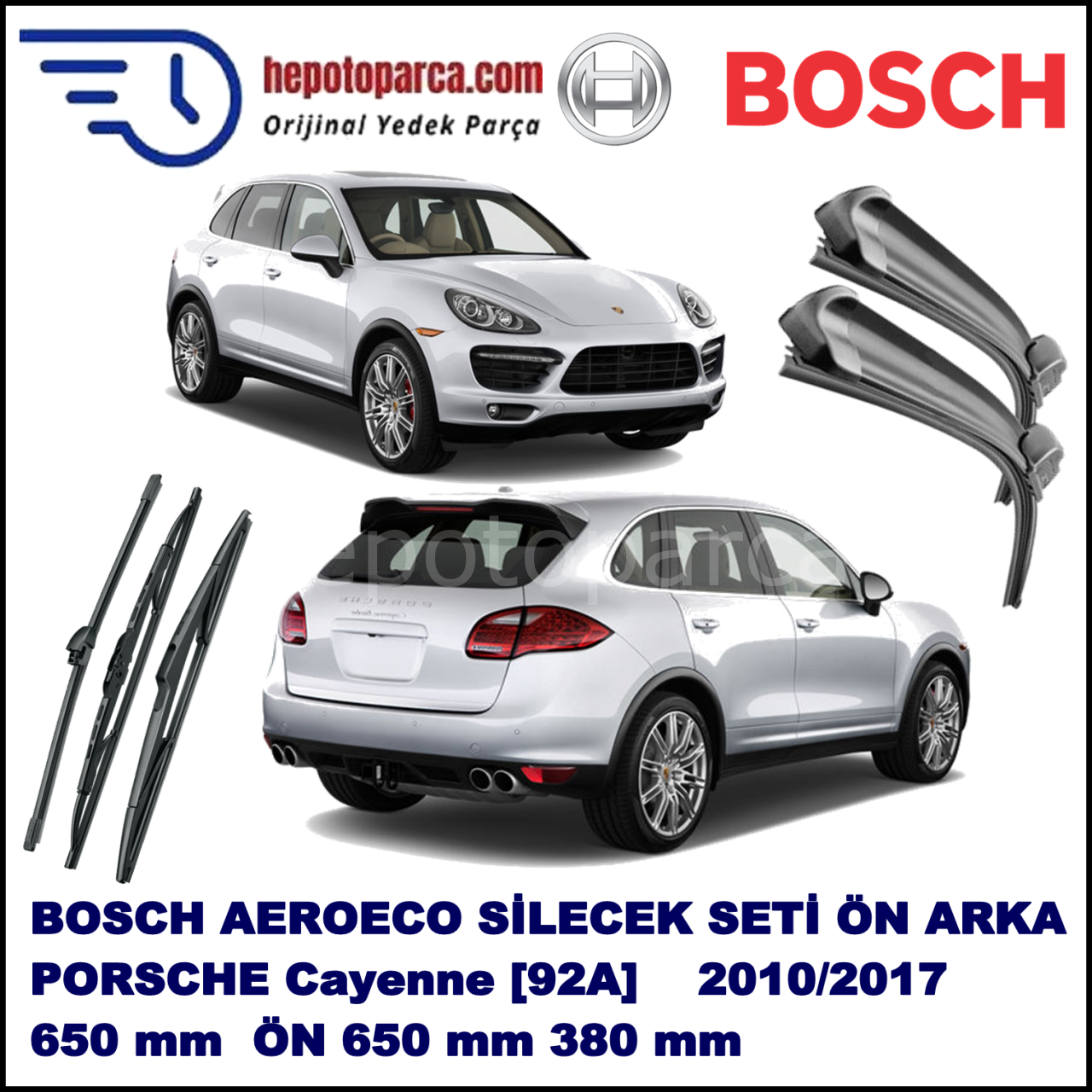 PORSCHE Cayenne [92A] 09,2010-,,, Bosch Aeroeco Ön ve Arka Silecek Takımı